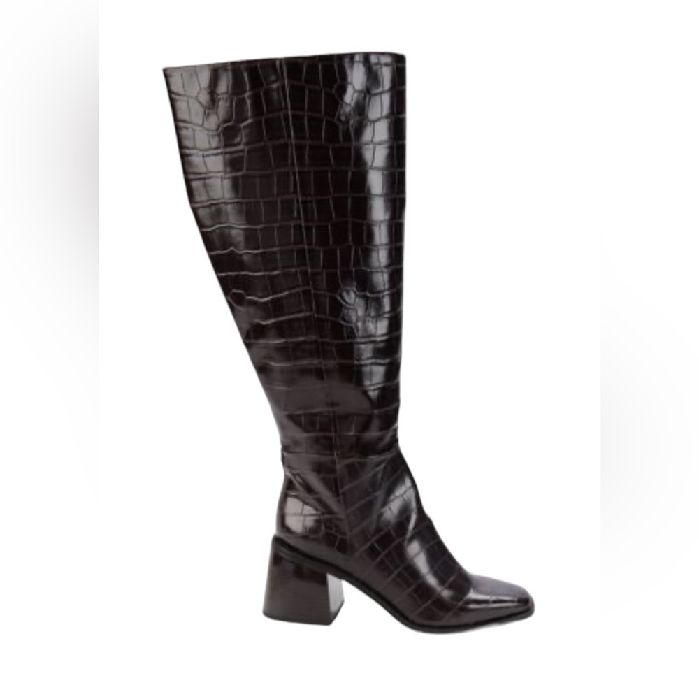 NWOT Sam Edelman Wade Embossed Leather Espresso Brown Croc Knee High Boots – Sz